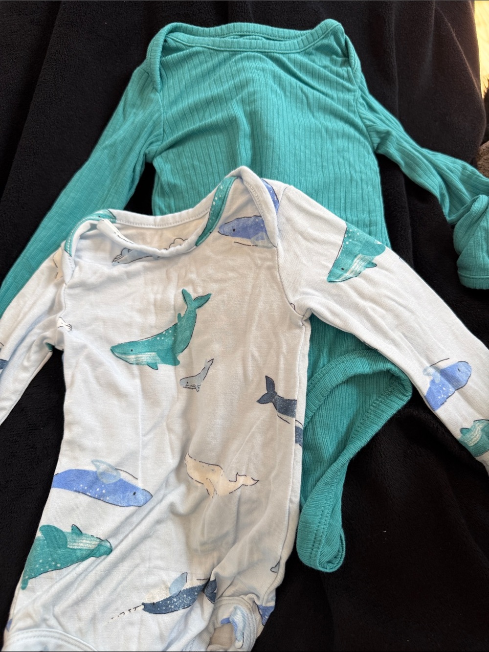 Carter's Teal Ribbed Coverall & Light Blue Whale Print Bodysuit Set